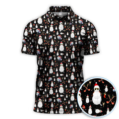 Maxcorners Funny Snowman Golf Shirt For Men, Christmas Golf Polos, Black Holiday Golf Shirt, Xmas Gift For Golfers