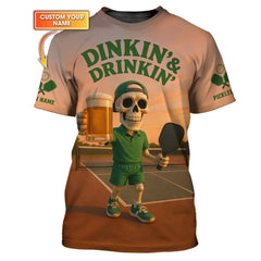 Maxcorners Custom Pickleball and Beer Shirt, Skull Funny Pickle ball Shirt for Men, Pickleball Gift for Players LM0509