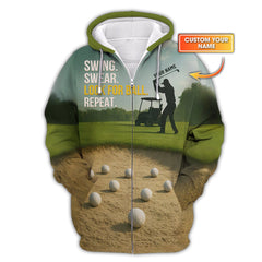 Maxcorners Swing Swear Look For Ball Repeat Shirt, Custom Name Funny Golf Polos, Crazy Golf Shirts For Men's