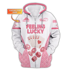 Maxcorners Women's Poker Shirt, Feeling Lucky Shirts With Custom Name, Funny Poker T-ShirtLM1009