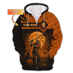 Maxcorners Personalized Name Halloween Skull Golf Shirt, Crazy Golf Shirts For Men's, Funny Golf Polos