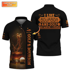Maxcorners Golf & Bourbon Custom Golf Polos, Funny Golf Shirt for Men, I Like Bourbon and Golf Shirts