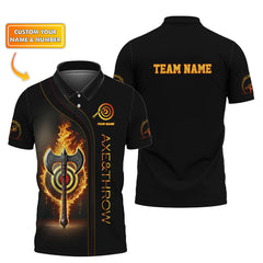 Maxcorners Custom Black Axe Throwing Team Shirt β Flaming Target & Battle Axe Design β Personalized Jersey for Axe Throwing Leagues & Events MT2009