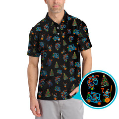 Maxcorners Funny Pattern Golf Shirt For Men, Christmas Golf Shirt, Xmas Golf Shirt, Neon Golf Shirt For Golfer