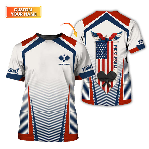 Maxcorners Men's Pickleball Shirt, Custom Name USA Flag Funny Pickleball Shirts, Gift For Pickleball Lover LM0509
