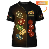 Craps T Shirt Custom Name, Poker Chips and Craps Design, Casino Poker Polo Shirt