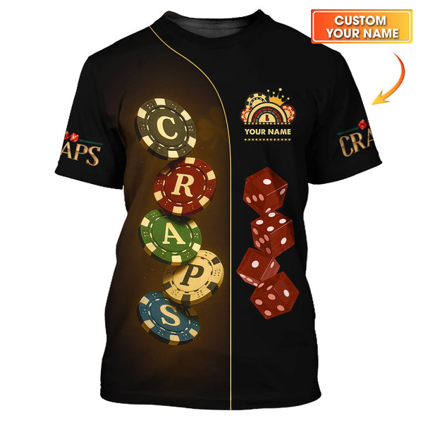 Craps T Shirt Custom Name, Poker Chips and Craps Design, Casino Poker Polo Shirt