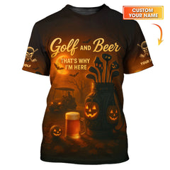 Maxcorners Halloween Golf Shirt, Golf and Beer That's Why I'm Here Shirt Withc Custom Name, Men Golf Gift, Crazy Golf Shirt For Golfer