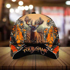Maxcorners Unique Deer hunting Art Font Camo Pattern 3D Multicolor Personalized Cap