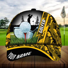 Maxcorners Golf Premium Camo Lighting Golf Art Personalized Name All Over Printed Cap