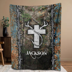 Maxcorners Personalized Fishing Blanket, Hunting Blanket, Custom Name Soft Cozy Sherpa Fleece Throw Blankets, Gift For Grandpa, Dad, Husband, Fisherman LM1711