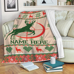 Maxcorners Personalized Hunting Blanket, Christmas Ugly Deer Hunting Sherpa Fleece Blanket, Custom Name Soft Cozy Plush Throw Blanket, Christmas Gift LM1711