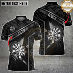 Maxcorners darts shirt with gold strike line design, customizable 3D polo shirt for teams and players.