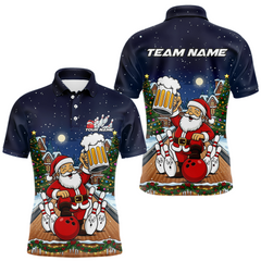 Maxcorners Custom Funny Beer Santa Christmas Bowling Jersey for Men Bowling Team Shirts Polo & 1/4 Zip LM0611