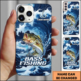 Maxcorners Bass Fishing Blue Water Wave Premium Style Sport Personalized Name Phone Case