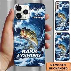 Maxcorners Bass Fishing Blue Water Wave Premium Style Sport Personalized Name Phone Case