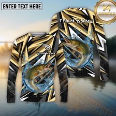 Maxcorners Pike Fishing Golden Line Jerse Pattern Sport Jersey Personalized Name, Team Name Long Sleeve Shirt