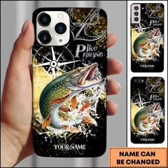 Maxcorners Pike Fishing Compass Anchor Splash Art Personalized Name Phone Case