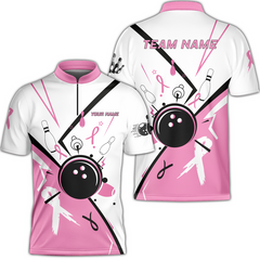 Maxcorners Custom Bowling Team Uniform Jerseys Pink and White sportswear with Ribbon, Bowling Shirt Personalized Name And Team Name TU1711