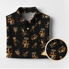 Maxcorners Pattern Golf Polos For Men, Golf And Whiskey Shirt With Retro Style For Golfers, Crazy Golf Shirt