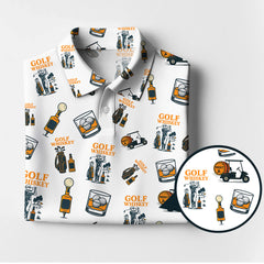 Maxcorners Golf & Whiskey Pattern Golf Polos, Funny Golf Shirt For Men, Crazy Golf Shirts For Golfers