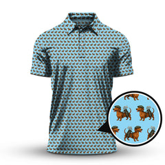 Maxcorners Funny Pattern Golf Shirt For Men, Dachshung Golf Shirt, Crazy Golf Shirt For Golfer, Dog Golf Shirt
