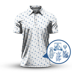 Maxcorners Toile De Jouy Shirt, Pattern Polf Shirt, Dog Golf Shirt, Corgi Golf Shirt, Crazy Golf Shirt For Men