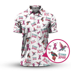 Maxcorners Breast Cancer Golf Shirt, Pattern Golf Shirt, In October We Wear Pink Polos, Crazy Golf Shirt For Golfer
