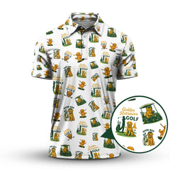 Maxcorners Golden Retriever Pattern Golf Shirt For Men's, Crazy Golf Polos, Funny Golf Shirts For Golfers