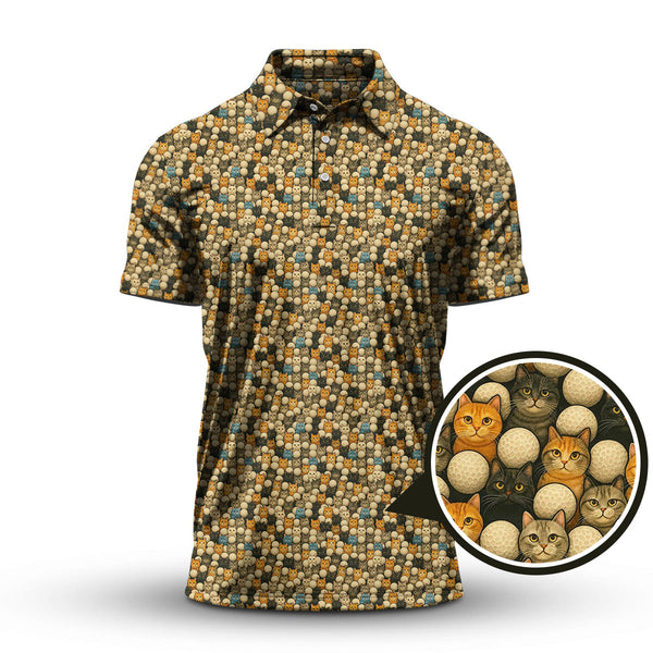 Maxcorners Funny Cat Golf Shirt For Golfer - Cat Pattern Golf Shirt - Golf Gift For Cat Lovers