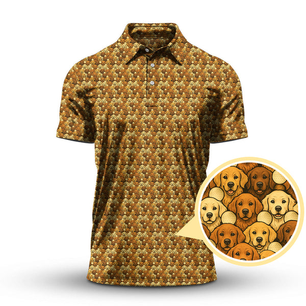 Maxcorners Crazy Golf Polos For Men, Golden Retriever Pattern Golf Shirt, Funny Golf Shirts