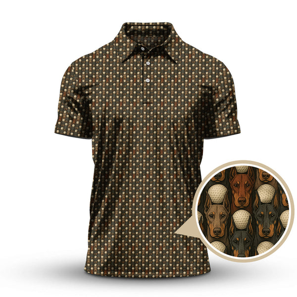 Maxcorners Dog Golf Shirt - Crazy Golf Polos For Men - Doberman Pattern Golf Shirt