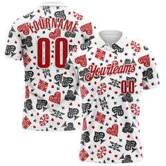 Maxcorners Custom White Red 3D Gambling Poker Performance Polo Shirt LM1009