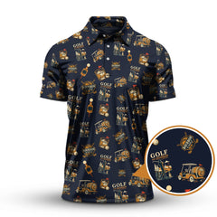 Maxcorners Golf and Bourbon Pattern Polos, Funny Bourbon Shirt For Men, Crazy Golf Shirts For Golfers