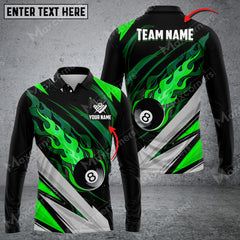 Maxcorners Billiards Ball 8 Fire Multicolor Option Customized Name Long Sleeve Polo Shirt