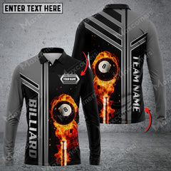 Maxcorners Billiards Ball Fire Multicolor Option Customized Name Long Sleeve Polo Shirt