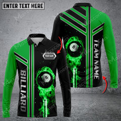 Maxcorners Billiards Ball Fire Multicolor Option Customized Name Long Sleeve Polo Shirt