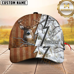 Maxcorners Deer Hunting Hunter Split Lightning Rustic Flag Camo Personalized Name 3D Cap (4 Colors)