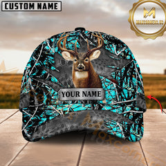 Maxcorners Whitetail Deer Hunting Honeycomb Mesh Grey Camo Metal Plate Custom Name 3D Cap (6 colors)