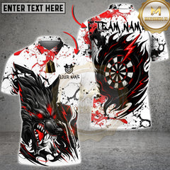 Maxcorners Darts Shirt โ Black Wolf & Target Splash Ink 3D Design โ Multi Options Personalized Name, Team Name 3D Shirt (4 Colors)