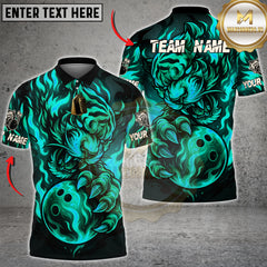 Maxcorners Flaming Tiger Bowling Ball Fire Power Multioptions Personalized Name, Team Name Unisex 3D Shirt