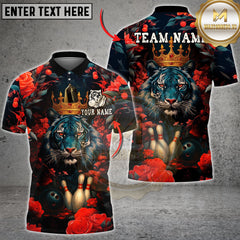 Maxcorners Bowling Tiger King Crown Red Roses Multioptions Personalized Name, Team Name Unisex 3D Shirt