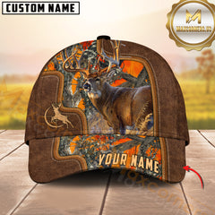 Maxcorners Deer Hunting Full Leather Arch Frame Pattern Personalized Name 3D Cap (6 Colors)