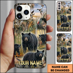 Maxcorners Black Bear Hunting Wilderness Wildlife Scene Personalized Name 3D Phone Case
