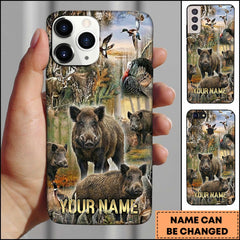 Maxcorners Wild Boar Hunting Forest Wildlife Scene Personalized Name 3D Phone Case
