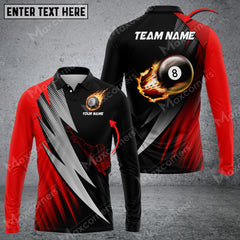 Maxcorners Billiard Signature Multicolor Option Customized Name Long Sleeve Polo Shirt