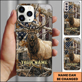 Maxcorners Rustic American Flag Woodland Branches Elk Hunting Premium Personalized Name Phone Case