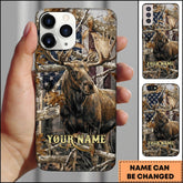 Maxcorners Rustic American Flag Woodland Branches Moose Hunting Premium Personalized Name Phone Case