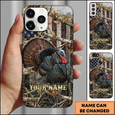 Maxcorners Rustic American Flag Woodland Branches Turkey Hunting Premium Personalized Name Phone Case