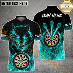 Maxcorners Wolf Fire Flame Darts Jersey Multicolor Option Customized Name, Team Name 3D Shirt